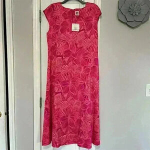 Anne Klein Women's Size 10 Multicolor Sheath Dress Pink Red Leaf Print